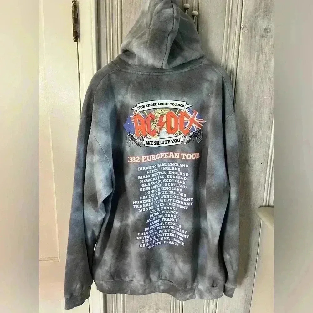 Oversized graphic AC/DC 1982 We Salute You European concert tour tydye hoodie XL - Picture 3 of 7